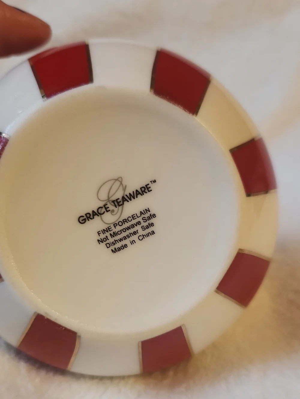 Grace Teawear, Fine Porcelain, Red and White Striped Creamer and Sugar Set